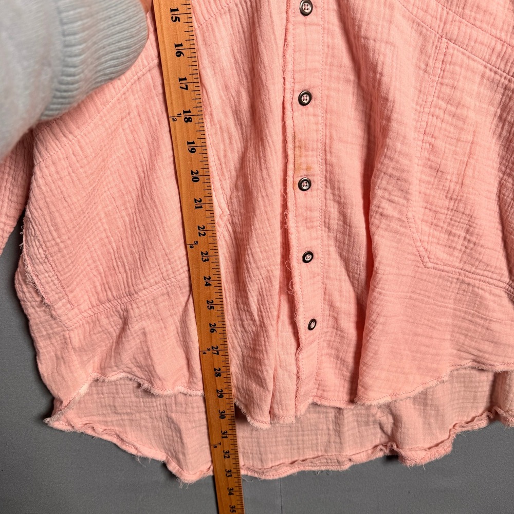 Gauze Shirt M Pink We The Free Oversized Frayed Boho Coastal Cottagecore Pnk - Picture 5 of 7